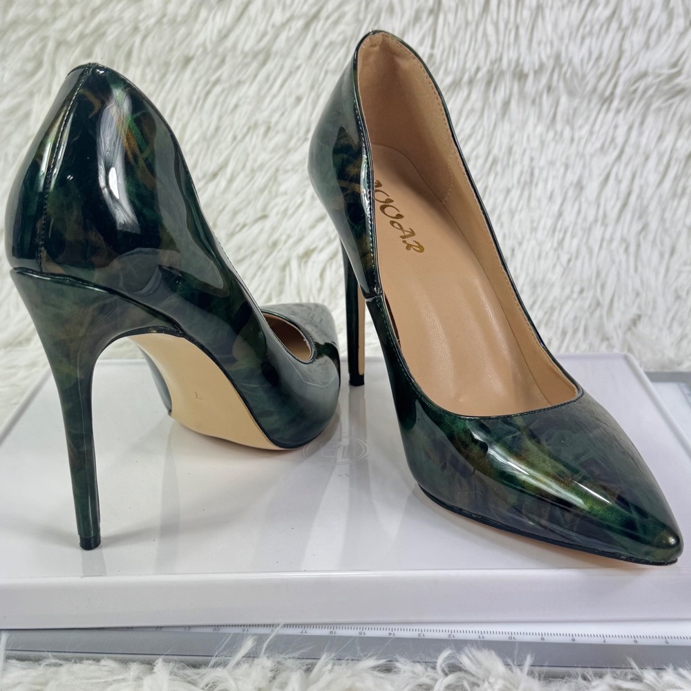 AOOAR Green Marbled Patent Stiletto Pumps Size 7